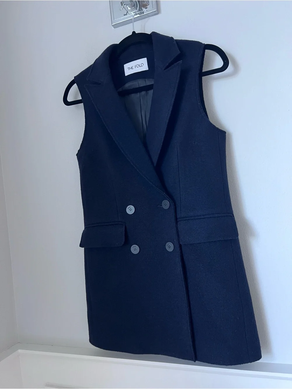 The Fold navy blue Sleeveless Double-Breasted Vest Coat
